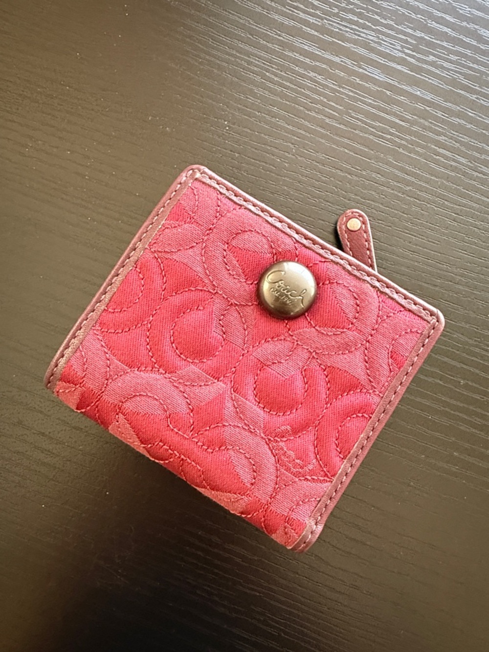 Coach Red Quilted Signature Snap Wallet